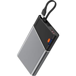 Portable Charger Power Bank, 10000mAh 22.5W PD Fast Charging Powerbank with Built-in USB C Cable, Slim External Phone Battery Pack for iPhone 17/16/15 Samsung S24 Android (Grey)