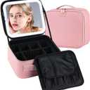 Makeup Bag with Mirror and Light, Cosmetic Travel Case with Mirror, Large Makeup Organizer with Mirror, Portable Makeup Case with Mirror for Women (Pink)