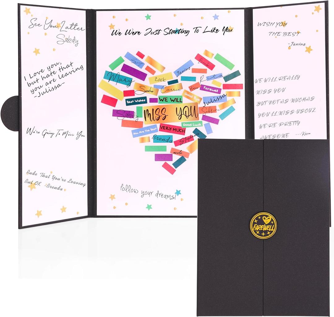 Farewell Guest Book, Farewell Gifts for Coworkers, Black Gold We Will Miss You Signature Board, Happy Retirement Party Decorations, Going Away, Goodbye Cards for Coworker Leaving