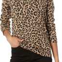 Amazon Essentials Women's Long-Sleeve Lightweight Crewneck Sweater (Available in Plus Size) (Camel Cheetah, Small)