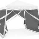 COOS BAY 10x10 Pop Up Canopy Tent with Screen Netting, Slant Leg, Instant Folding Shelter, 64 Sq Ft Shade, One Person Set up, White