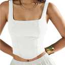 SHENHE Women's Denim Tank Top Sleeveless Square Neck Backless Slim Fit Y2k Crop Top (Large, White)