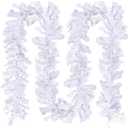 MUMTOP 9ft White Christmas Garlands, Christmas Garland with Battery Operated Lights for Mantle Fireplace Tabletop Stairs Party Decor, Artificial Pine Needles Garland for Christmas Indoor Home Decor