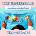 SplashEZ Lights Up Tummy Time Water Mat for Babies, Large Baby Water Mat Tummy Time for Sensory Play with LED Glowing Fishes, Inflatable Fun Play Pad for Infants & Toddlers 3 to 36 mo