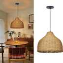 Arturesthome 1 Light Rattan Pendant Light,15.7" Wicker Chandelier Woven Rustic Pendant Lighing Rattan Chandelier for Dining Room Kitchen Island Entryway