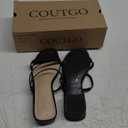 Ankis Black Nude White Strappy Heels Women 1 Inch Low Chunky Block Heel Heeled Sandals Square Open Toe Slip On Slides Mules Black, 7B