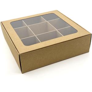 Treat Boxes - 10 ct 6.5 x 6.5 x 1.9 in Bakery Boxes with Windows and Dividers for Candy, Cookies, Cupcakes, or Bakery Desserts - Chocolate, Treats, and Baked Goods Packaging for Gifting (Kraft)