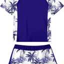 ADUKIDE Girls Swimsuits with Chest Pad Rash Guard Bathing Suit Hawaii Two Piece Swimwear Short Sleeve Beachwear Size 15T