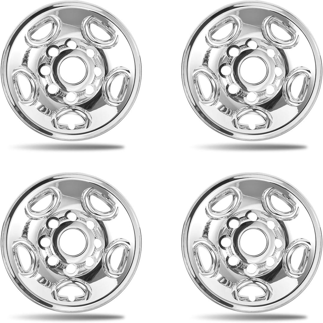 16 Inch Wheel Skins for 2003-2014 Chevy Express GMC Savana G1500 G2500 G3500 H1500 & 2015-2026 2500 3500, Fits 8-Lug 5-Vent Steel Wheels, GM OEM #9595400, #9595396, #9595398, Chrome 4-Pack