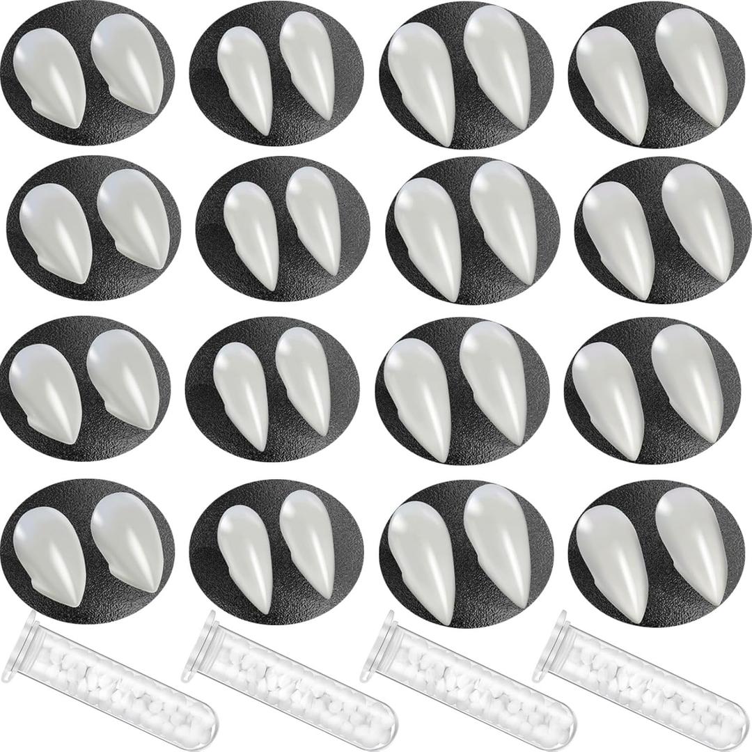 16 Pairs Vampire Teeth for Cosplay-4 Size Fake Fangs with 4 Tube Solid Adhesive for Halloween Props, Anime Party Dress Up Costume Masquerade Accessory Gift for Christmas Party