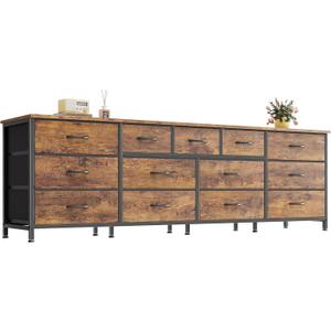 Huuger 70 Inch Dresser for Bedroom, TV Stand for 65, 75, 80 Inch TV, 13 Fabric Drawer Long Dresser, Large Entertainment Center for Bedroom, Wide Chest of Drawer with Storage, Rustic Brown
