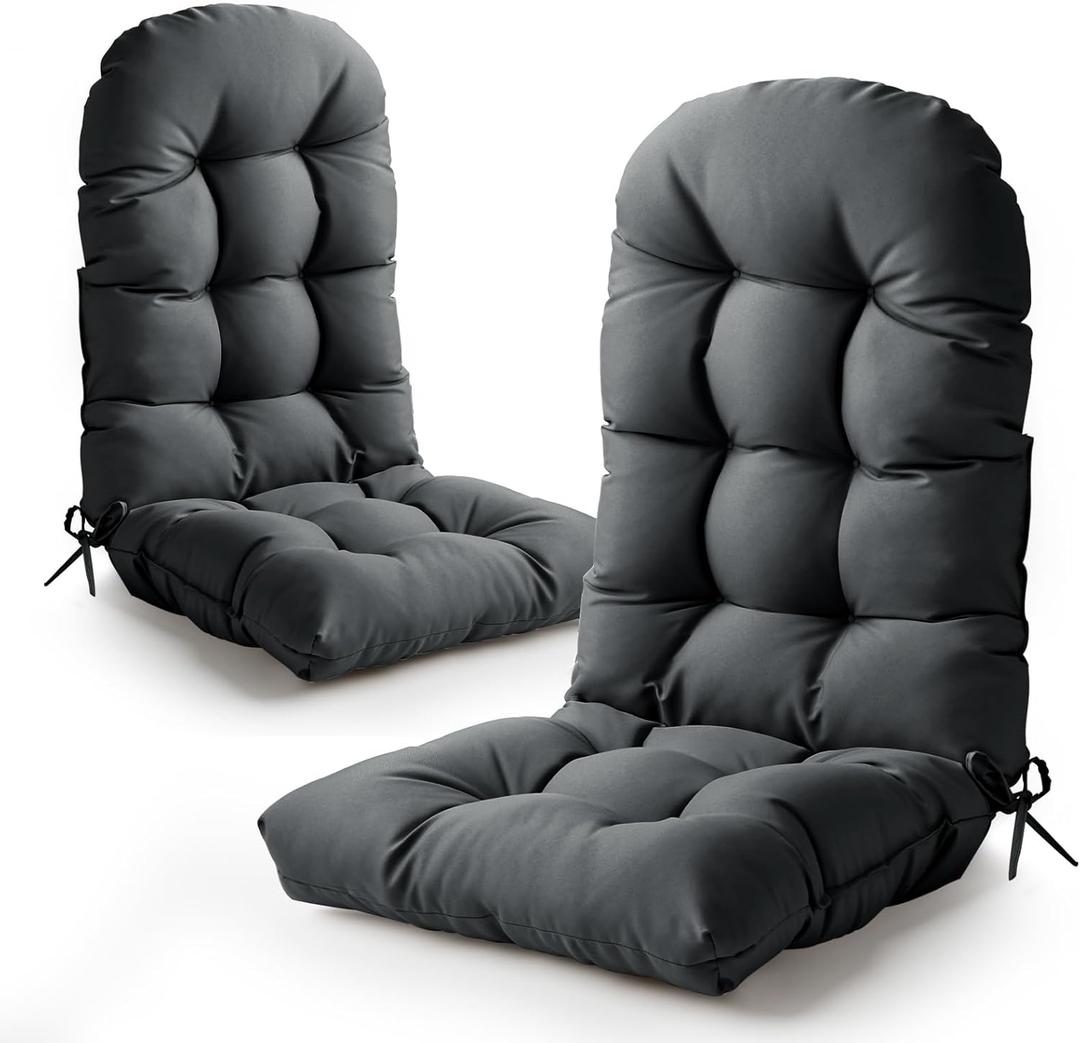 Adirondack Chair Cushion, High Back Patio Cushions with Adjustable Ties, 48.8 x 20.4 x 4.3, Waterproof Tufted Pillow, Fade Resistant Seat Rocking Chair Cushion for Indoor/Outdoor, Dark Gray,2