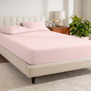 Bare Home 100% Organic Cotton Full Fitted Sheet - Crisp Percale Weave - Lightweight & Breathable - Deep Pocket Fitted Sheet (Full, Dusty Pink)