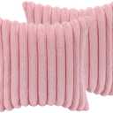 18x18 Throw Pillow Covers Set of 2, Decorative Faux Fur Covers for Bed, Couch Soft Fluffy Pillow Cover with Velvet Back for Living Room, Neutral Home Décor Accent for Sofa - Pink