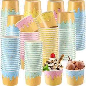 200 Pcs Ice Cream Cups Bulk Paper Disposable Dessert Bowls Ice Cream Bowls Paper Dessert Cups Sundae Soup Yogurt Cold or Hot Food Party Supplies for Summer Party Decoration (6 oz)