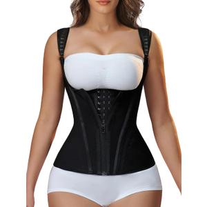 YIANNA Waist Trainer for Women Tummy Control Sports,Workout Hourglass Vest Waist Cincher with Adjustable Shoulder Strap (Large, Black)