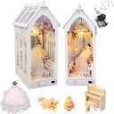 DIY Book Nook Kit Miniature Wedding Clothes House 3D Wooden Puzzle with LED Lights Bookshelf Lnsert Decor Bookend Dollhouse Kit Crafts for Adults