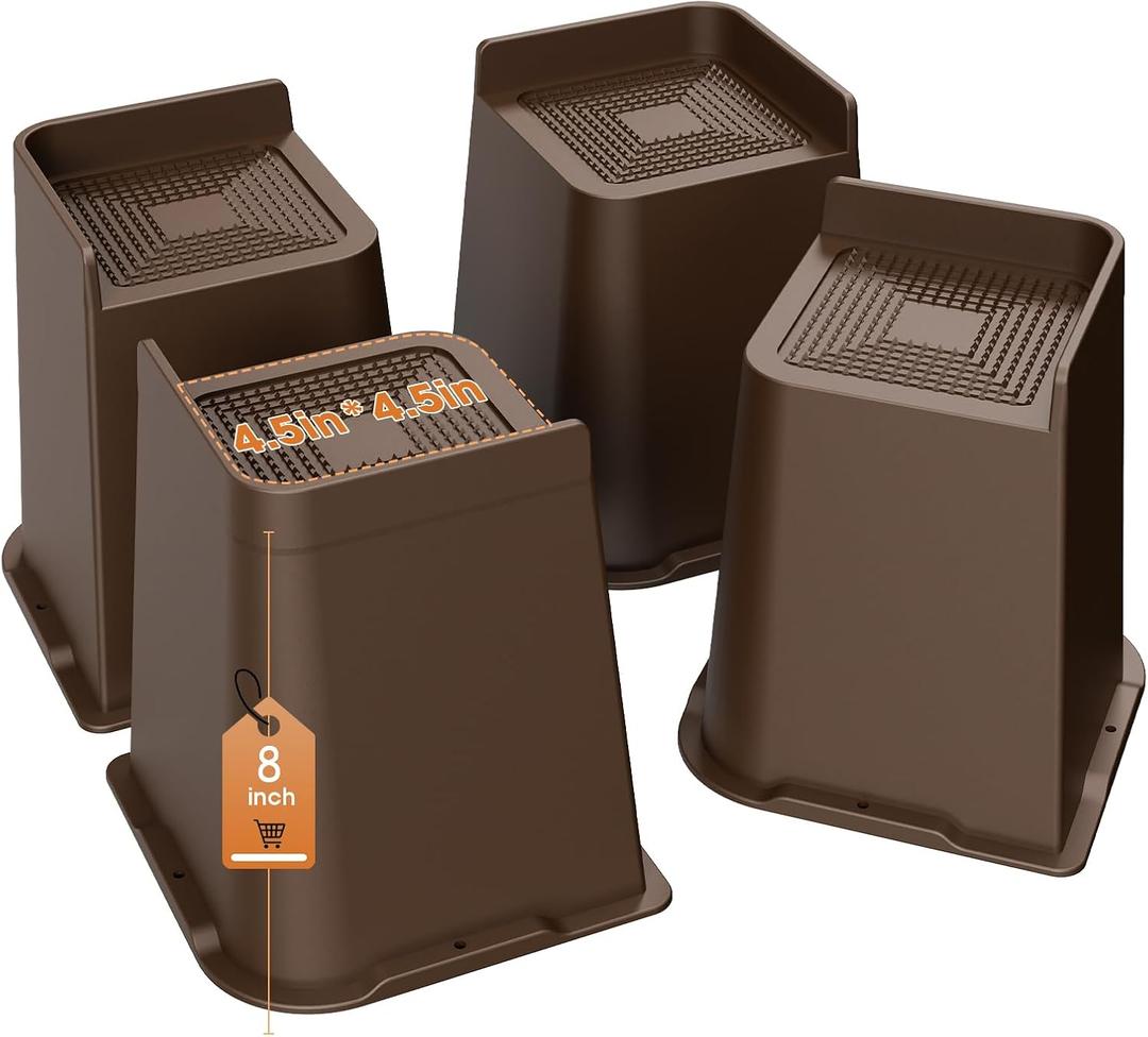 MYMULIKE Bed Risers Heavy Duty, Oversized Furniture Risers, Support Up to 6000 Lbs, Lift 8 inch for Couch, Sofa, Table,Chair (Dark Brown 4 Pack, 8 inch)