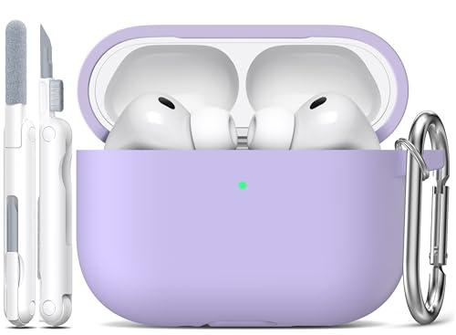 R-fun for AirPods Pro 3 Case (2025), Soft Silicone Protective Case Cover Compatible with Apple AirPods Pro 3rd Generation (USB-C Cable) for Women Men with Cleaning Kit and Keychain, Banana Violet