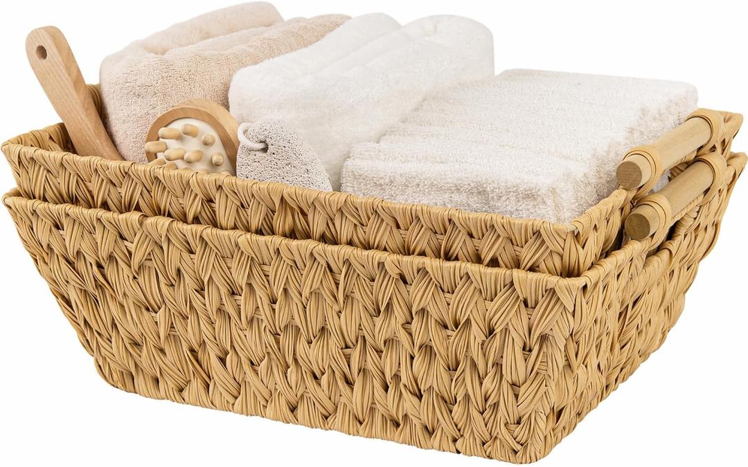 GRANNY SAYS 2-Pack Wicker Storage Baskets, Wicker Baskets for Organizing, Large Basket with Handles, Waterproof Woven Basket, Storage Baskets for Shelves 17"L x 13"W x 5¾"H
