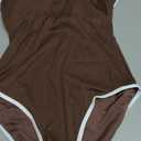 BMJL Women's One Piece Swimsuit Sports Adjustable Strap Bathing Suit Color Block Ribbed High Cut Swimsuits (Large, Brown029)