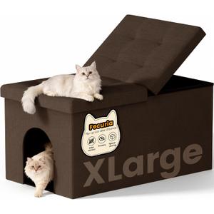 3-in-1 Cat Litter Box Enclosure with Odor Control, Multi-Functional Hidden Litter Box Furniture Bench, Dog Proof, Space-Saving Ottoman Cabinet with Flip-Up Lid, Extra Large, Coffee