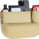 Car Seat Gap Filler Organizer with Cup Holders, Seat Gap Storage Box for Drinks, Phones, Keys, Sunglasses, Cards, and Small Essentials (Beige, Passenger Seat)
