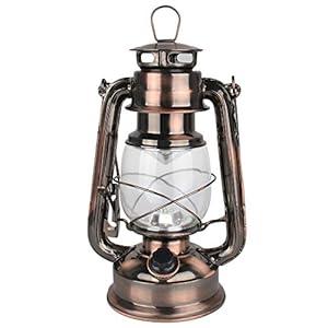 Vintage LED Hurricane Lantern, Warm White Battery Operated, Antique Metal Hanging With Dimmer Switch, 15 LEDs, 150 Lumen for Indoor or Outdoor Usage (Copper)