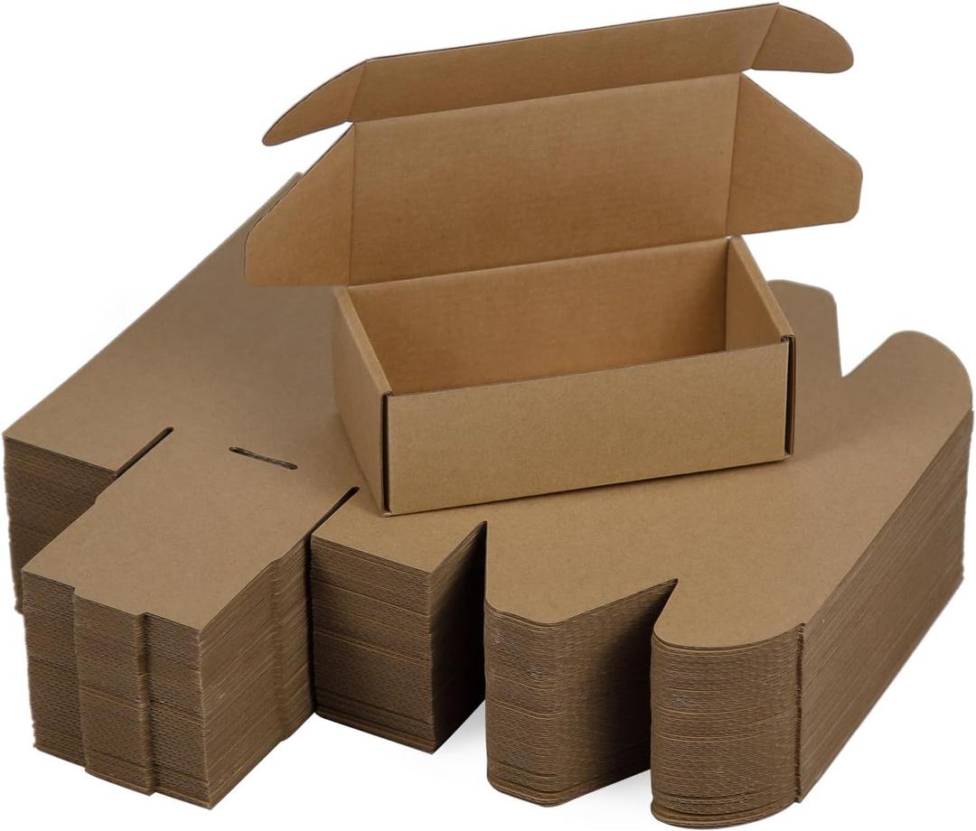 50 Pack 6.5x3.2x2.2 Inches Small Shipping Boxes, Brown Corrugated Cardboard Boxes, Moving Mailing Packing Box