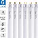 22 Inch F14T5/CW Fluorescent Light Bulb, 4100K Cool White, T5 14 Watt Fluorescent Replacement Bulb for Counter and Cabinet Fixture, G5 Base, 6 Pack