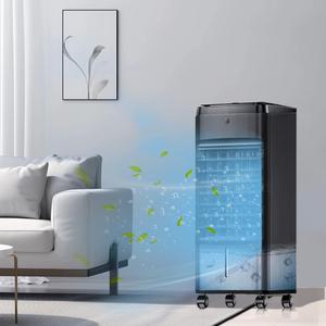 NOMEY 3-IN-1 Portable Air Conditioners 4 Modes & 3 Speeds, Waterless Alert System, 12H Timer, 1 Gal Detachable Water Tank, 4 Ice Packs, Remote, 70 Oscillation Windowless Evaporative Air Cooler