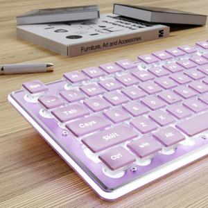 EWEADN GX710S Backlit Computer Keyboards, Wired USB Keyboard with White Backlit, Metal Panel, Plug and Play, Pudding Keycaps Full Size Quite Computer Keyboard for Win/PC/Laptop-Purple