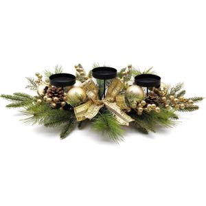 Gold Glittery Christmas Candle Centerpiece with Berries and Pinecones - 27.5 Inch