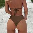 Bikini Sets for Women Sexy Halter Triangle String Bikini Cheeky V Cut High Waisted Thong Swimsuits 2 Piece (Brown, XL)