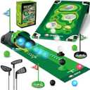 3 in 1 Kids Golf Set with Dinosaur Automatic Golf Returner, Golf Cornhole Board, Led Light Up Balls, Putting Mat, 3-8 Toddler Mini Golf Games, Indoor Outdoor Golf Toys Gift for Boys Girls 3+