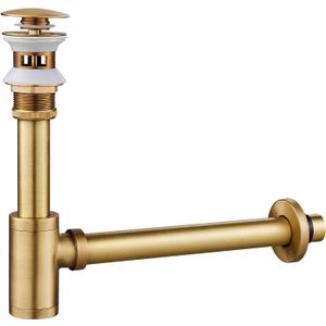 Solid Brass Adjustable 1-1/4 Bottle Trap with Overflow Drain Stopper Set, Bathroom Sink P-Trap Complete Set Sink Drain Kit Tube, Antique