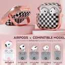 Inesore with Safety Lock for AirPods 4 Case,Clear Floral Cute AirPod 4th Generation Case for Women Girly with Cleaner Kit and Keychain- Gold Checkerboard