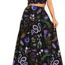 Women 2 Piece Maxi Skirt Set Casual Summer Outfit Halloween Dress V neck Tank Top Travel Vacation Floral Dresses (Black, XL)