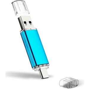 128GB Dual USB C Flash Drive USB 3.0 Flash Drive Type C + USB A Portable Type-C Flash Drive 2-in-1 USB-C Thumb Drive for Smartphone Tablet Computer Mac iPhone 15, Blue