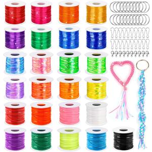 Cridoz Lanyard Kit, Boondoggle & Gimp String Weaving Kit with 25 Rolls Plastic Lacing Cord, 50 Pcs Keychain Lanyard Accessories