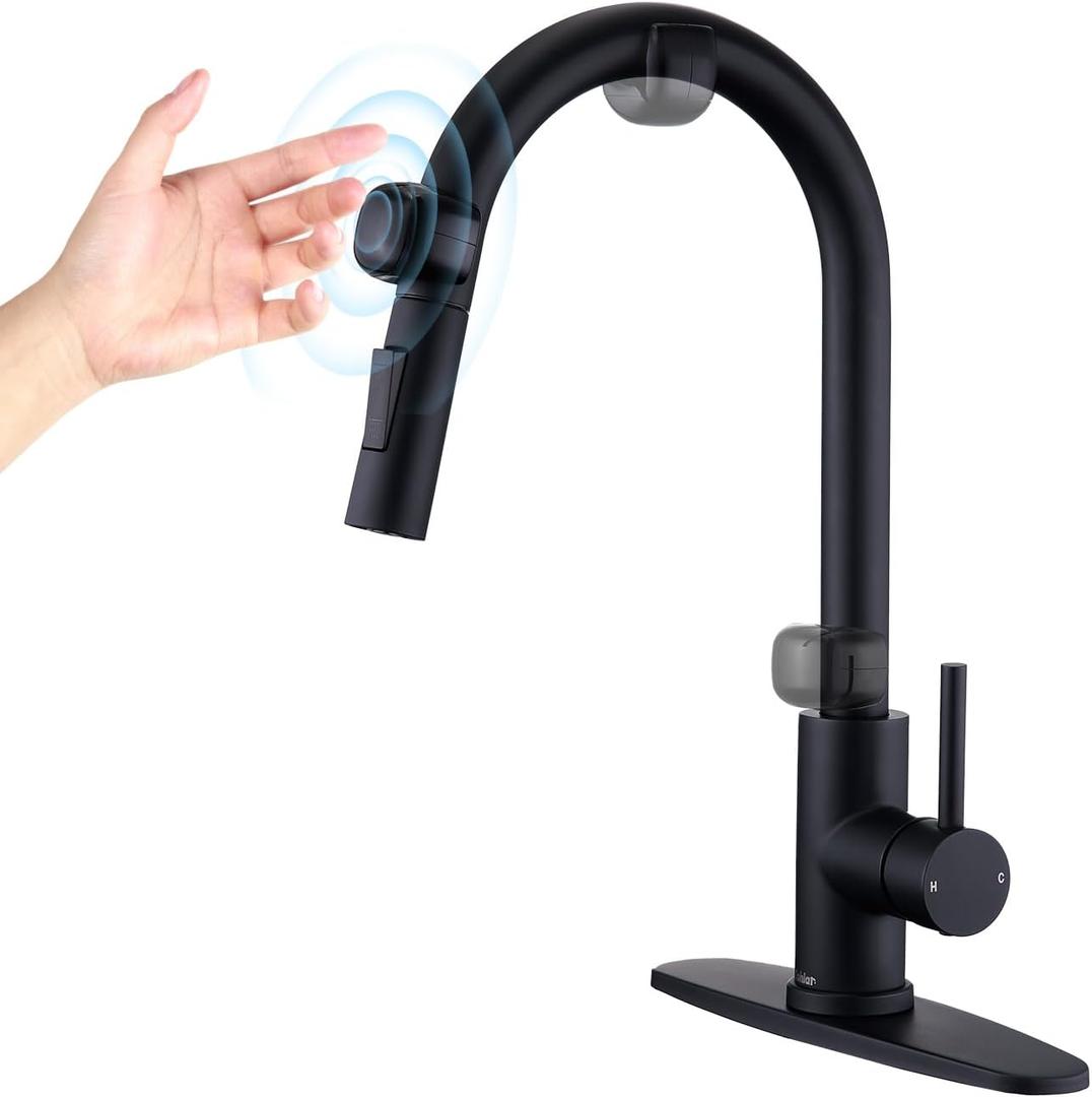 Toucheless Kitchen Faucet Black, Tohlar Motion Sensor Kitchen Faucet with Pull Down Sprayer Hands-Free Single Handle Kitchen Sink Faucet Stainless Steel Matte Black