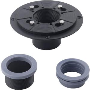 2 Inch Shower Drain Base Flange Kit Base, Threaded Adjustable Ring Adapter and Rubber Coupling Gasket for Installation of Square Linear Floor Drain Without Hub PVC
