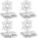 Minetom Snowflakes Christmas Stocking Hanger 4 Pack Metal Stocking Holder Stand 3D Sliver Sturdy Stocking Hook Christmas Ornaments for Tables Window Fireplace Mantle Home Decoration
