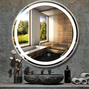 24" Round LED Wall Mount Vanity Mirror, 3 Color Dimmable, Anti-Fog, Aluminum, Modern, Bathroom, 1 Pc, 24 Inches