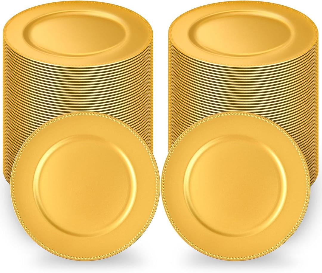 100Pcs Gold Charger Plates Bulk Wedding - 13" Premium Gold Chargers for Dinner Plates, Decorative Charger Plates for Events & Parties
