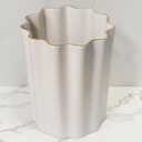 White and Gold Ceramic Fluted Small Bathroom Trash Can 2 Gal - Luxury Stone Trash Can-Heavy & Decorative Garbage Bin for Bathroom, Kitchen, Office, Bedroom & Living Room Corner (White and gold)