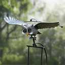 Metal Owl Garden Stake Decor, Owl Garden Rocker Outdoor Metal Owl Sculpture, Kinetic Owl Decorative Garden Stakes for Outdoor Garden Lawn Yard (Flying owl)