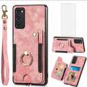 Phone Case for Samsung Galaxy S20 FE 5G 6.5 inch Wallet Cover with Screen Protector Wrist Strap Lanyard RFID Card Holder Ring Stand S 20 EF UW S20FE5G S20FE 20S S2O Fan Edition 4G G5 Women Men Pink