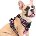 Eagloo Dog Harness Medium Sized, Easy Wearing with 3 Buckles, Adjustable No Pull Pet Harness with 2 Rings for Walking, No Chock Reflective Soft Padded Vest with Control Handle, Pink & Black, M
