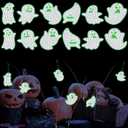 VioraWhite 12 Pcs Halloween Ghost Diamond Painting Swaying in The Wind, Glow in The Dark Spooky Faces Diamond Art Kits for Adults Beginners, High Flexibility Iron Stakes Outdoor Garden Decoration